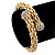 Gold Tone Mesh Flex Crystal Bangle Bracelet - Adjustable