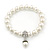 Prom, Bridal, Wedding 10mm White Glass Pearl Flex Bracelet With Crystal Rings - 19cm Length