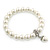 Prom, Bridal, Wedding 10mm White Glass Pearl Flex Bracelet With Crystal Rings - 19cm Length - view 2
