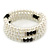 White Faux Pearl, Black Glass Bead Coil Flex Bracelet - Adjustable - view 8