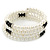 White Faux Pearl, Black Glass Bead Coil Flex Bracelet - Adjustable - view 2