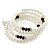 White Faux Pearl, Black Glass Bead Coil Flex Bracelet - Adjustable - view 7