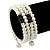 White Faux Pearl, Black Glass Bead Coil Flex Bracelet - Adjustable