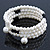 White Faux Pearl, Black Glass Bead Coil Flex Bracelet - Adjustable - view 4