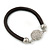 Black Rubber Bracelet With Crystal Button Magnetic Closure In Silver Tone - 17cm L - For small wrist - view 5