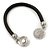 Black Rubber Bracelet With Crystal Button Magnetic Closure In Silver Tone - 17cm L - For small wrist - view 3