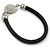 Black Rubber Bracelet With Crystal Button Magnetic Closure In Silver Tone - 17cm L - For small wrist - view 4