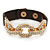 Clear Crystal Oval Link With Faux Brown Leather Bracelet In Gold Tone - 19cm L