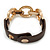 Clear Crystal Oval Link With Faux Brown Leather Bracelet In Gold Tone - 19cm L - view 4