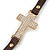 Clear Crystal Cross With Brown Leather Style Bracelet In Gold Tone - 18cm L - view 4