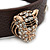 Brown Leather Style Crystal Studded Bracelet With Gold Plated Tiger Head - up to 21cm L - view 3
