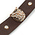 Brown Leather Style Crystal Studded Bracelet With Gold Plated Tiger Head - up to 21cm L - view 7