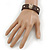Brown Leather Style Crystal Studded Bracelet With Gold Plated Tiger Head - up to 21cm L - view 2