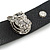 Black Leather Style Crystal Studded Bracelet With A Tiger Head - up to 21cm L - view 3