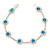 Teal Blue/ Clear Swarovski Crystal Floral Bracelet In Rhodium Plated Metal - 17cm L