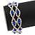 Two Row Clear/ Sapphire Blue Austrian Crystal Bracelet In Silver Tone Metal - 15cm L/ 5cm Ext - view 2