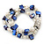3 Strand Freshwater Pearl, Cobalt Blue Shell Nugget Flex Bracelet - 20cm L