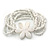 Multistrand White Glass Bead Flex Bracelet with Mother of Pearl Flower Pendant - 19cm L - view 4