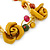 Handmade Yellow Leather Rose, Beaded Bracelet with Button and Loop Closure - 16cm L/ 2cm Ext - view 8