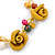 Handmade Yellow Leather Rose, Beaded Bracelet with Button and Loop Closure - 16cm L/ 2cm Ext - view 3