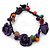 Handmade Purple Leather Rose, Beaded Bracelet with Button and Loop Closure - 17cm L/ 2cm Ext - view 7