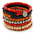 Wide Red/ Black/ Orange Wooden Bead Coil Flex Bracelet - Adjustable