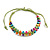 Multicoloured Wood Bead Friendship Bracelet With Light Green Cord - Adjustable