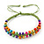 Multicoloured Wood Bead Friendship Bracelet With Light Green Cord - Adjustable - view 2
