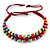 Multicoloured Wood Bead Friendship Bracelet With Dark Red Cord - Adjustable