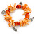 Orange/ Peach Shell Nugget, Ceramic Bead, Burnt Silver Metal Charm Flex Bracelet - 18cm L