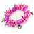 Fuchsia/ Pink Shell Nugget, Ceramic Bead, Burnt Silver Metal Charm Flex Bracelet - 18cm L - view 5