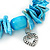 Sky Blue Shell Nugget, Ceramic Bead, Burnt Silver Metal Charm Flex Bracelet - 18cm L - view 3