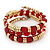 Gold Plated Metal & Red Glass Bead Coil Flex Bracelet - Adjustable