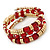 Gold Plated Metal & Red Glass Bead Coil Flex Bracelet - Adjustable - view 7