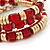 Gold Plated Metal & Red Glass Bead Coil Flex Bracelet - Adjustable - view 5