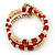 Gold Plated Metal & Red Glass Bead Coil Flex Bracelet - Adjustable - view 8