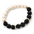10mm Light Cream Freshwater Pearl with Black Faceted Onyx Stone Stretch Bracelet - 18cm L - view 6