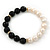 10mm Light Cream Freshwater Pearl with Black Faceted Onyx Stone Stretch Bracelet - 18cm L - view 7