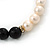 10mm Light Cream Freshwater Pearl with Black Faceted Onyx Stone Stretch Bracelet - 18cm L - view 5