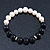 10mm Light Cream Freshwater Pearl with Black Faceted Onyx Stone Stretch Bracelet - 18cm L - view 2