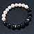 10mm Light Cream Freshwater Pearl with Black Faceted Onyx Stone Stretch Bracelet - 18cm L - view 9