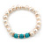 9mm Freshwater Pearl With Semi-Precious Turquoise Stone Stretch Bracelet - Size S