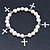 10mm Freshwater Pearl With Cross Charm Stretch Bracelet (Silver Tone) - 20cm L - view 3