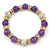 10mm Purple Agate Stone, Gold Crystal Spacers And White Crystal Balls Flex Bracelet - 17cm L - view 2