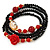 Black, Red Glass Bead With Red Acrylic Rose Flex Bracelet/ Necklace - 70cm L - view 6
