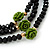 Black Glass Bead With Green Acrylic Roses Flex Bracelet/ Necklace - 52cm L - view 3