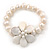 12mm Off White Freshwater Pearl Flex Bracelet With A Mother Of Pearl Central Flower - 17cm L - view 3