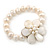 12mm Off White Freshwater Pearl Flex Bracelet With A Mother Of Pearl Central Flower - 17cm L - view 4