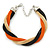 Black, Orange, Gold Twisted Mesh Bracelet In Silver Tone - 16cm L/ 4cm Ext