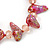 Two Row Red/ Pink Glass Nugget, Bead Flex Bracelet with Gold Organza Ribbon - 20cm L - view 3